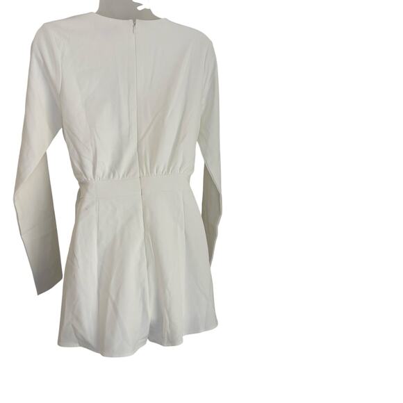 Lulus White Rooftop Bar Long Sleeve Wrap Mini Skort Romper Belted V Neck Bridal - Picture 3 of 13